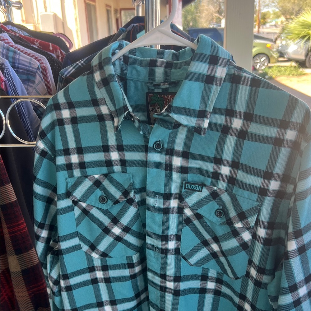 DIXXON Blue and Black Plaid Casual Button Down Shirt